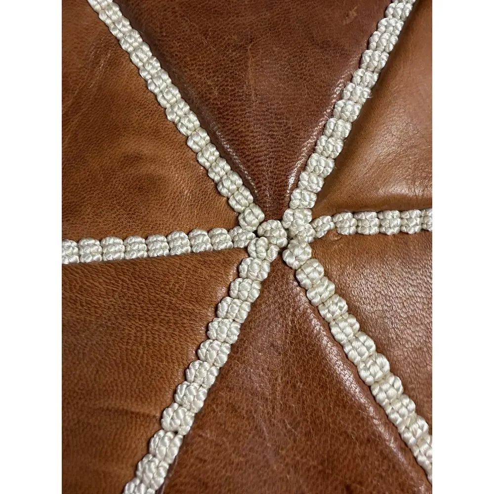 Vintage Leather Pillow Cover 14x20 Brown With White Stitching